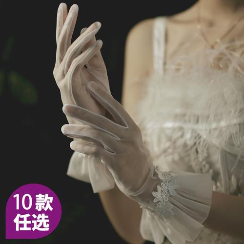 欧美外贸2025新娘结婚礼服蕾丝手套白色礼仪婚纱手套厂家批发供应